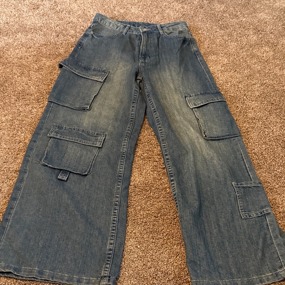 Women’s Wide Leg Blue Cargo Jeans